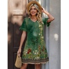 Zeagoo Summer Casual Dresses for Women A Line Sun Dress Ruffle Short Sleeve V Neck Floral Tshirt Dress with Pockets(Green Floral)