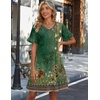 Zeagoo Summer Casual Dresses for Women A Line Sun Dress Ruffle Short Sleeve V Neck Floral Tshirt Dress with Pockets(Green Floral)