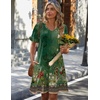 Zeagoo Summer Casual Dresses for Women A Line Sun Dress Ruffle Short Sleeve V Neck Floral Tshirt Dress with Pockets(Green Floral)