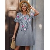 Zeagoo Summer Casual Dresses for Women A Line Sun Dress Ruffle Short Sleeve V Neck Floral Tshirt Dress with Pockets(Grey Red Floral)