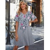 Zeagoo Summer Casual Dresses for Women A Line Sun Dress Ruffle Short Sleeve V Neck Floral Tshirt Dress with Pockets(Grey Red Floral)