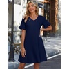 Zeagoo Summer Casual Dresses for Women A Line Sun Dress Ruffle Short Sleeve V Neck Floral Tshirt Dress with Pockets(Navy Blue)