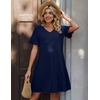 Zeagoo Summer Casual Dresses for Women A Line Sun Dress Ruffle Short Sleeve V Neck Floral Tshirt Dress with Pockets(Navy Blue)