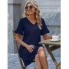 Zeagoo Summer Casual Dresses for Women A Line Sun Dress Ruffle Short Sleeve V Neck Floral Tshirt Dress with Pockets(Navy Blue)