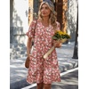 Zeagoo Summer Casual Dresses for Women A Line Sun Dress Ruffle Short Sleeve V Neck Floral Tshirt Dress with Pockets(Pink Floral)