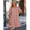 Zeagoo Summer Casual Dresses for Women A Line Sun Dress Ruffle Short Sleeve V Neck Floral Tshirt Dress with Pockets(Pink Floral)