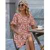 Zeagoo Summer Casual Dresses for Women A Line Sun Dress Ruffle Short Sleeve V Neck Floral Tshirt Dress with Pockets(Pink Floral)