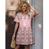 Zeagoo Summer Casual Dresses for Women A Line Sun Dress Ruffle Short Sleeve V Neck Floral Tshirt Dress with Pockets(Pink-printed)