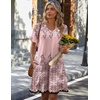 Zeagoo Summer Casual Dresses for Women A Line Sun Dress Ruffle Short Sleeve V Neck Floral Tshirt Dress with Pockets(Pink-printed)