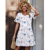 Zeagoo Summer Casual Dresses for Women A Line Sun Dress Ruffle Short Sleeve V Neck Floral Tshirt Dress with Pockets(White Floral)