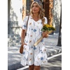 Zeagoo Summer Casual Dresses for Women A Line Sun Dress Ruffle Short Sleeve V Neck Floral Tshirt Dress with Pockets(White Floral)