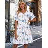 Zeagoo Summer Casual Dresses for Women A Line Sun Dress Ruffle Short Sleeve V Neck Floral Tshirt Dress with Pockets(White Floral)