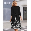 Zeagoo Summer Dresses for Women 2026 3/4 Sleeve Casual Midi Tshirt Dresses(Black Floral)