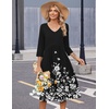 Zeagoo Summer Dresses for Women 2026 3/4 Sleeve Casual Midi Tshirt Dresses(Black Floral)