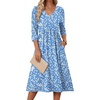 Zeagoo Summer Dresses for Women 2026 3/4 Sleeve Casual Midi Tshirt Dresses(Blue Floral Xh41)