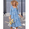 Zeagoo Summer Dresses for Women 2026 3/4 Sleeve Casual Midi Tshirt Dresses(Blue Floral Xh41)