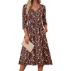 Zeagoo Summer Dresses for Women 2026 3/4 Sleeve Casual Midi Tshirt Dresses(Coffee Floral)