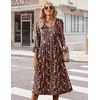 Zeagoo Summer Dresses for Women 2026 3/4 Sleeve Casual Midi Tshirt Dresses(Coffee Floral)