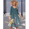 Zeagoo Summer Dresses for Women 2026 3/4 Sleeve Casual Midi Tshirt Dresses(Green Grey)