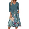 Zeagoo Summer Dresses for Women 2026 3/4 Sleeve Casual Midi Tshirt Dresses(Green Grey)