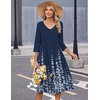Zeagoo Summer Dresses for Women 2026 3/4 Sleeve Casual Midi Tshirt Dresses(Navy Floral)