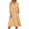 Zeagoo Summer Dresses for Women 2026 3/4 Sleeve Casual Midi Tshirt Dresses(Yellow Floral)