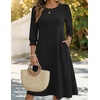 Zeagoo Summer Dresses for Women 2026 3/4 Sleeve Dress for Women Floral Midi Dresses for Casual Womens Dresses with Pockets(Black)