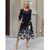 Zeagoo Summer Dresses for Women 2026 3/4 Sleeve Dress for Women Floral Midi Dresses for Casual Womens Dresses with Pockets(Floral-sf100)