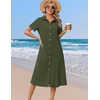 Zeagoo Summer Dresses for Women 2026 Button Down Shirt Dresses Aline Long Sundress Short Sleeve Beach Travel Cover Up(Army Green)