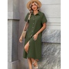 Zeagoo Summer Dresses for Women 2026 Button Down Shirt Dresses Aline Long Sundress Short Sleeve Beach Travel Cover Up(Army Green)