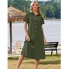 Zeagoo Summer Dresses for Women 2026 Button Down Shirt Dresses Aline Long Sundress Short Sleeve Beach Travel Cover Up(Army Green)