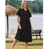 Zeagoo Summer Dresses for Women 2026 Button Down Shirt Dresses Aline Long Sundress Short Sleeve Beach Travel Cover Up(Black)