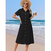 Zeagoo Summer Dresses for Women 2026 Button Down Shirt Dresses Aline Long Sundress Short Sleeve Beach Travel Cover Up(Black)