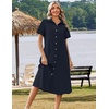 Zeagoo Summer Dresses for Women 2026 Button Down Shirt Dresses Aline Long Sundress Short Sleeve Beach Travel Cover Up(Blue)