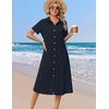 Zeagoo Summer Dresses for Women 2026 Button Down Shirt Dresses Aline Long Sundress Short Sleeve Beach Travel Cover Up(Blue)