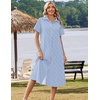 Zeagoo Summer Dresses for Women 2026 Button Down Shirt Dresses Aline Long Sundress Short Sleeve Beach Travel Cover Up(Blue Stripe)