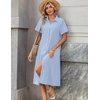 Zeagoo Summer Dresses for Women 2026 Button Down Shirt Dresses Aline Long Sundress Short Sleeve Beach Travel Cover Up(Blue Stripe)