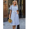Zeagoo Summer Dresses for Women 2026 Button Down Shirt Dresses Aline Long Sundress Short Sleeve Beach Travel Cover Up(Blue Stripe)