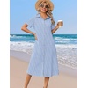 Zeagoo Summer Dresses for Women 2026 Button Down Shirt Dresses Aline Long Sundress Short Sleeve Beach Travel Cover Up(Blue Stripe)