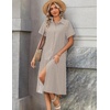 Zeagoo Summer Dresses for Women 2026 Button Down Shirt Dresses Aline Long Sundress Short Sleeve Beach Travel Cover Up(Brown Stripe)