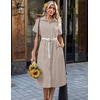 Zeagoo Summer Dresses for Women 2026 Button Down Shirt Dresses Aline Long Sundress Short Sleeve Beach Travel Cover Up(Brown Stripe)