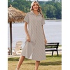 Zeagoo Summer Dresses for Women 2026 Button Down Shirt Dresses Aline Long Sundress Short Sleeve Beach Travel Cover Up(Brown Stripe)