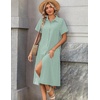 Zeagoo Summer Dresses for Women 2026 Button Down Shirt Dresses Aline Long Sundress Short Sleeve Beach Travel Cover Up(Green Stripe)