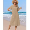 Zeagoo Summer Dresses for Women 2026 Button Down Shirt Dresses Aline Long Sundress Short Sleeve Beach Travel Cover Up(Khaki)