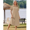 Zeagoo Summer Dresses for Women 2026 Button Down Shirt Dresses Aline Long Sundress Short Sleeve Beach Travel Cover Up(Khaki)