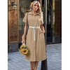 Zeagoo Summer Dresses for Women 2026 Button Down Shirt Dresses Aline Long Sundress Short Sleeve Beach Travel Cover Up(Khaki)