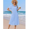 Zeagoo Summer Dresses for Women 2026 Button Down Shirt Dresses Aline Long Sundress Short Sleeve Beach Travel Cover Up(Light Blue)