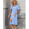 Zeagoo Summer Dresses for Women 2026 Button Down Shirt Dresses Aline Long Sundress Short Sleeve Beach Travel Cover Up(Light Blue)