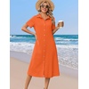 Zeagoo Summer Dresses for Women 2026 Button Down Shirt Dresses Aline Long Sundress Short Sleeve Beach Travel Cover Up(Orange)