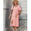 Zeagoo Summer Dresses for Women 2026 Button Down Shirt Dresses Aline Long Sundress Short Sleeve Beach Travel Cover Up(Pink)